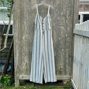 NWT Jaipur Beige & Green  Striped Cotton Sleeveless WideLeg Jumpsuit. Size L